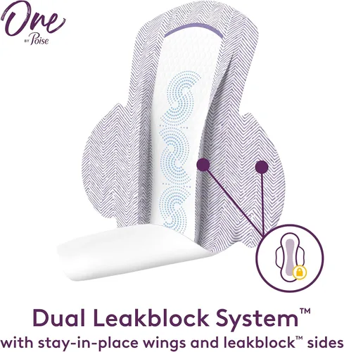 Miniatura 5 de One by Poise - Almohadillas femeninas con alas (período 2 en 1 y almohadilla para fugas de vejiga para mujeres), absorción regular y pesada