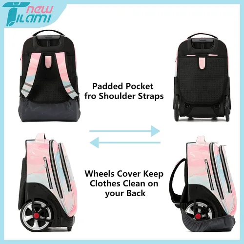 Miniatura 26 de NEW TILAMI Mochila con ruedas de 19 pulgadas con bolsa de almuerzo para niñas y niños, mochila para laptop con ruedas, bolsa de mano duradera