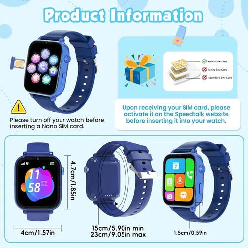 Miniatura 7 de MOKAST Reloj inteligente para niños y niñas, reloj para niños de 4 a 12 años, relojes con pantalla táctil con 15 juegos, cámara de video