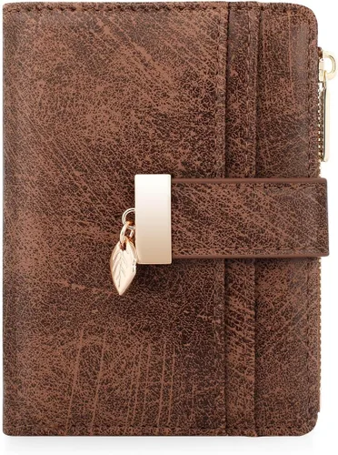 Miniatura 21 de Billetera pequeña para mujer, plegable, de piel suave, tarjetero con ventana de identificación, con cremallera, bolsillo para monedas, carteras