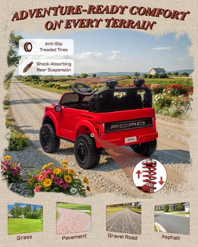 Miniatura 7 de First Ride On Juguetes de montar de 2 plazas de 24V para niños, vehículos eléctricos Ford F-150 Raptor con licencia para niños con control remoto