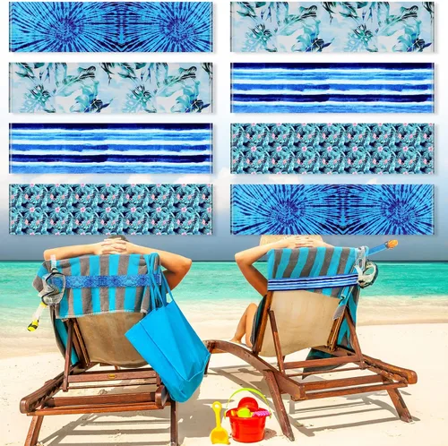 Boao 8 Piezas Bandas de Toalla Grandes para Sillas de Playa 15.75" x 1.97" Bandas de Toalla para Sillas de Crucero Clips Elásticos a Prueba de