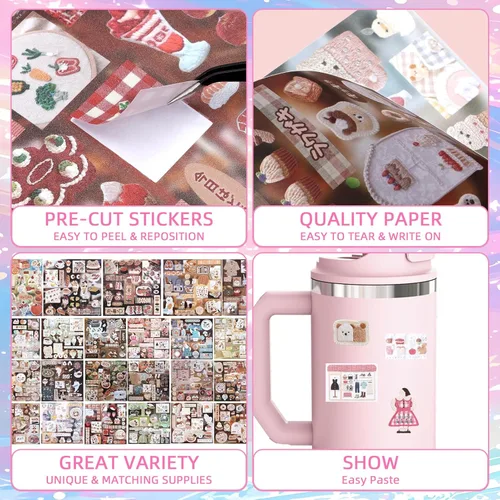 Miniatura 2 de 800 piezas de lindas calcomanías para álbum de recortes de viaje Y2K, libro de calcomanías japonés para adultos, calcomanías coreanas Kawaii
