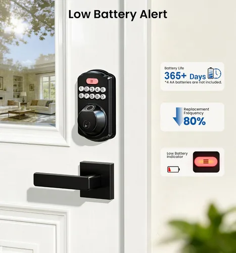 Miniatura 12 de Veise KS02A - Cerradura de puerta de entrada sin llave de huellas dactilares, bloqueo automático, cerrojo electrónico para puerta delantera, Negro