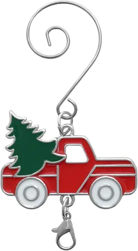 Miniatura 8 de Ganchos para colgar adornos de Navidad para camión, garras de langosta adjuntas, juego de 10 ganchos, camión rojo con árbol verde y ruedas blancas