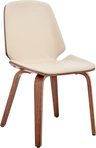 Armen Living Brinley Mid Century - Silla auxiliar moderna de piel sintética color crema y madera de nogal para comedor, mesa de cocina, escritorio,