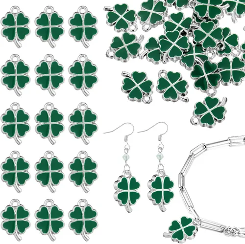 Miniatura 9 de Valiclud Adornos de cuatro hojas, 25 dijes de esmalte verde para hacer joyas, perfectos para manualidades, collares, pulseras y ocasiones especiales