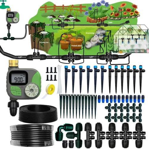 Miniatura 12 de Kit de riego por goteo Sistema de riego automático con temporizador de agua de 64 pies con tubo de 1/4 y 12 boquillas de riego de lluvia en 4
