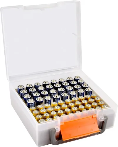 Miniatura 11 de FULLCASE Organizador de almacenamiento de baterías con soporte para 72 pilas AA AAA, cajas contenedor para garaje, organizador para cajones del Negro