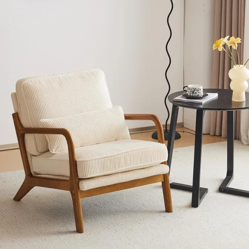 Miniatura 17 de Karl home Silla de acento moderna de mediados de siglo con cojín, tapizada en tela de lino, silla de salón con brazo, estructura sólida de madera