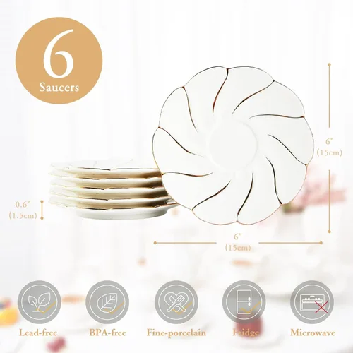 Miniatura 5 de DUJUST Juego de 4 tazas de café con crema y azúcar, diseño británico de lujo con adornos dorados hechos a mano, para café, té y leche, taza