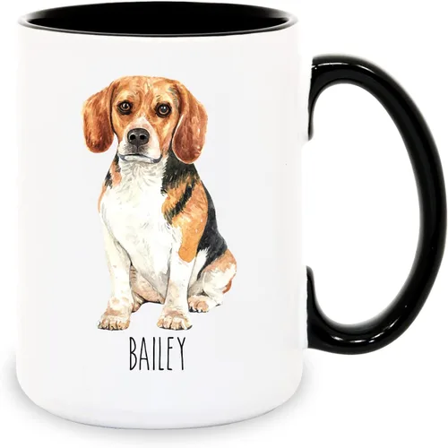 Tazas de café personalizadas Beagle con nombre para mamá y papá de perro - Regalos personalizados para mejores amigos - Regalo para abuela y abuelo