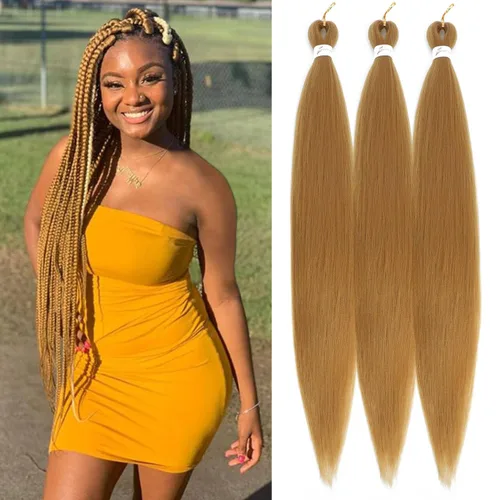 Miniatura 45 de Extensiones de cabello trenzado preestirado colorido, 3 colores, mezcla de cabello trenzado para niñas, 26 pulgadas, 3 paquetes