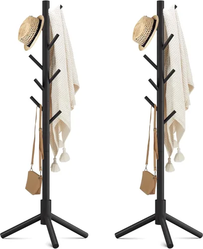 Haddockway Perchero de madera con 8 ganchos de pino de Nueva Zelanda 3 ajustables, árbol de pie fácil montaje para abrigos, sombreros, bufandas y