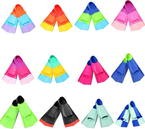 Miniatura 4 de Aletas de Natación para Niños, Aletas Cortas Cómodas para Natación de Vueltas y Entrenamiento para Niños, Niñas, Niños, Principiantes Azul y lima