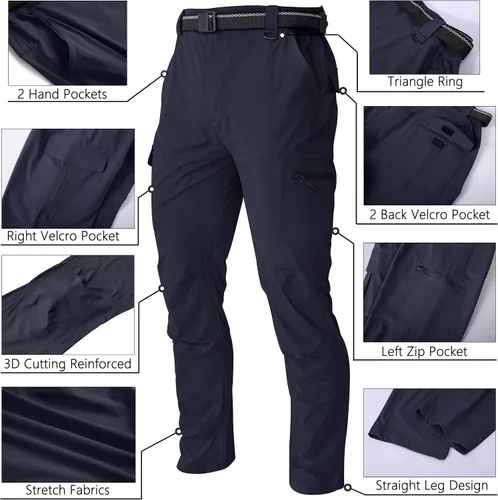 Miniatura 3 de WENRONSTA Pantalones cargo de senderismo para hombre, de secado rápido, ligeros, impermeables, 6 bolsillos, para exteriores, montaña, pesca
