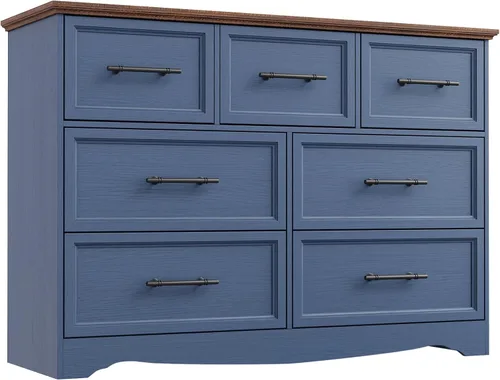 Miniatura 13 de YANSNWO Cómoda de Granja Negra para Dormitorio, Moderna Cómoda de 6 Cajones, Cómoda Alta de 44" con Manijas de Metal Cepillado, Organizadores