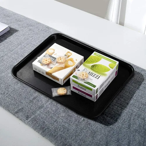 Miniatura 4 de Bandejas de plástico de comida rápida, bandejas de cafetería, paquete de 4 bandejas para servir (negro)