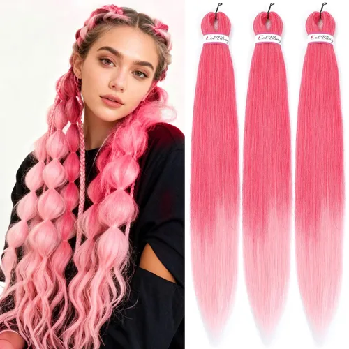 Miniatura 30 de Col bling Cabello trenzado preestirado de 28 pulgadas, 3 paquetes de extensiones de cabello largo para mujer, trenzas de caja, cabello preestirado