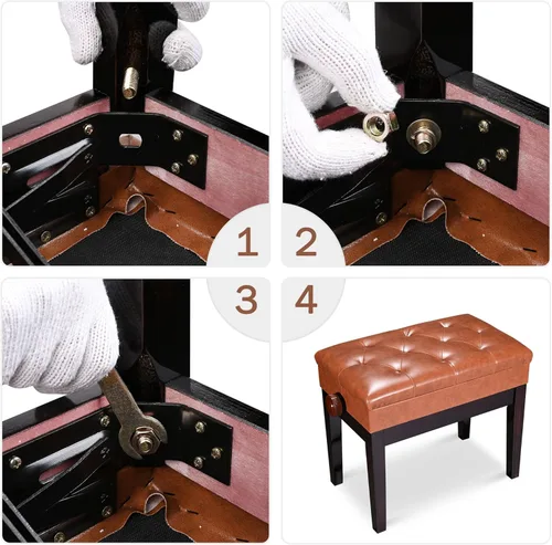 Miniatura 8 de AW Banco de piano ajustable con almacenamiento de madera marrón, taburete para teclado, asiento de cuero, silla Paino para piano, tienda de música