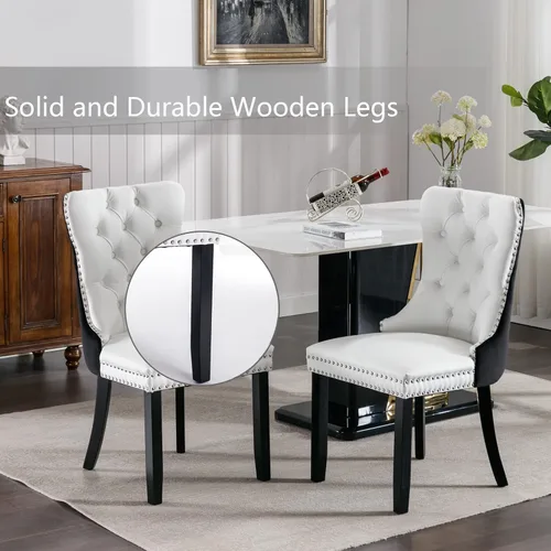 Miniatura 7 de Juego de 2 sillas de comedor, sillas tapizadas de comedor con tira de anillo de tirador y patas de madera maciza, sillas de cocina modernas Pu