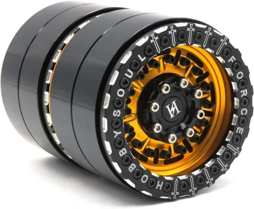 Miniatura 3 de 4pcs RC Aluminio 2.2 Beadlock Ruedas Llantas Oro/Negro Color Peso Aproximadamente 5.64 oz/pc Ajuste para RC Mud Truck Rock Crawler Trx4 Scx10 Capra