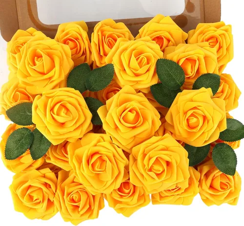 Miniatura 38 de MACTING 30 Rosas Artificiales Blancas Flores Falsas con Tallo Rosas de Espuma de Tacto Real para DIY Arreglos de Ramo de Boda Centros de Mesa White-1