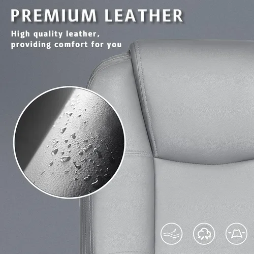 Miniatura 5 de LEMBERI Silla de escritorio de oficina, silla ejecutiva de computadora con respaldo alto, ergonómica, grande y alta, sillas de piel sintética Gris