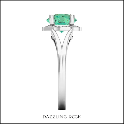 Miniatura 226 de Dazzlingrock Collection Anillo de compromiso redondo de 0.276 in con halo de diamante blanco y vástago dividido para ella en oro macizo de 14