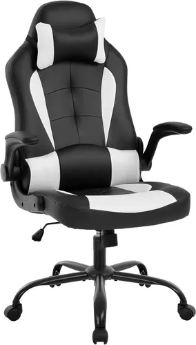 Silla ergonómica para juegos de PC, silla de oficina para computadora con reposabrazos, reposacabezas y soporte lumbar, respaldo alto, silla Blanco