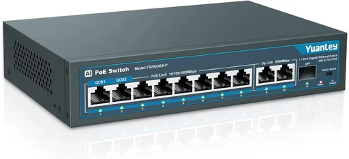 Miniatura 8 de YuanLey Interruptor Gigabit PoE de 5 Puertos con 4 Puertos PoE+ de 1000Mbps, 78W de Potencia Integrada 802.3af/at, Sin Ventilador, de Metal,