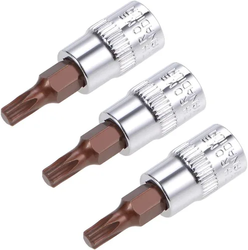 uxcell 3 piezas de 1/4 pulgadas de unidad x T15 Torx zócalo, brocas de acero S2 CR-V sockets 1.496 in longitud uso con llave de trinquete, barra