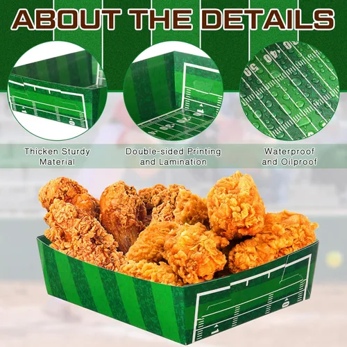 Miniatura 4 de Teling Paquete de 36 suministros para fiestas de fútbol grandes de 5 libras, bandejas de platos de fútbol de papel, botes de comida, botes