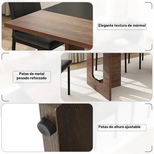 Miniatura 5 de Squireewo Mesa de comedor de 70 pulgadas para 4 y 6 personas, moderna mesa de comedor de madera con mesa gruesa impermeable, mesa de comedor Marrón
