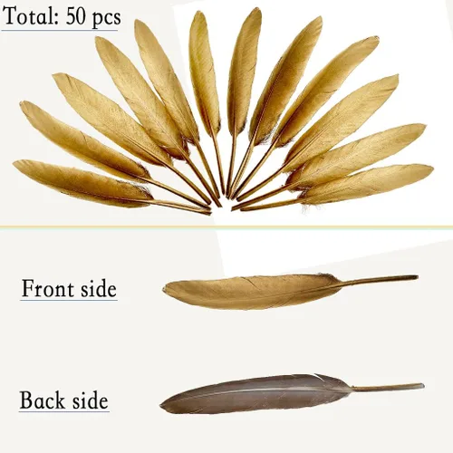 Miniatura 2 de LONDGEN 50 plumas de ganso naturales de 4 a 6 pulgadas para manualidades, boda, hogar, fiesta, decoración de plumas doradas y cajas de regalo Dorado