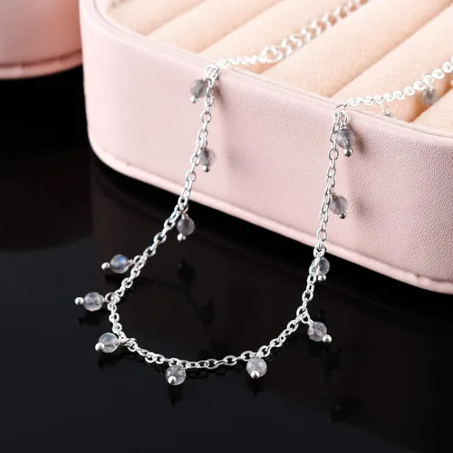 Miniatura 61 de Yanara Tobilleras de piedras preciosas para mujer, piedra natal natural, chapada en plata, joyería hecha a mano en 8.5 + 1.5 pulgadas, cristales