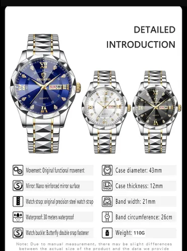 Miniatura 5 de Gosasa Luxury Men's and Women's Business Diamond Stainless Steel Waterproof Roman Numeral Analog Quartz Watch with Day-Date Calendar, Gold and