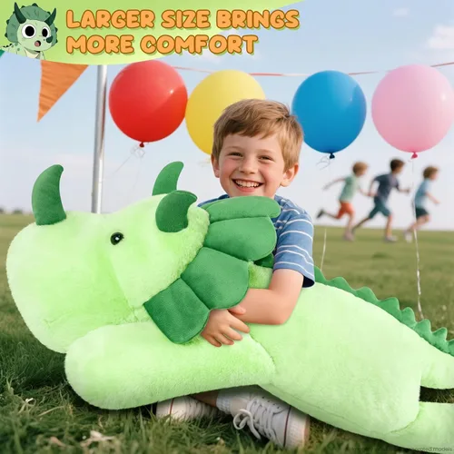 Miniatura 7 de SuzziPals Triceratops de peluche gigante de 43 pulgadas, animal de peluche de dinosaurio gigante realista para aliviar el estrés y compañero