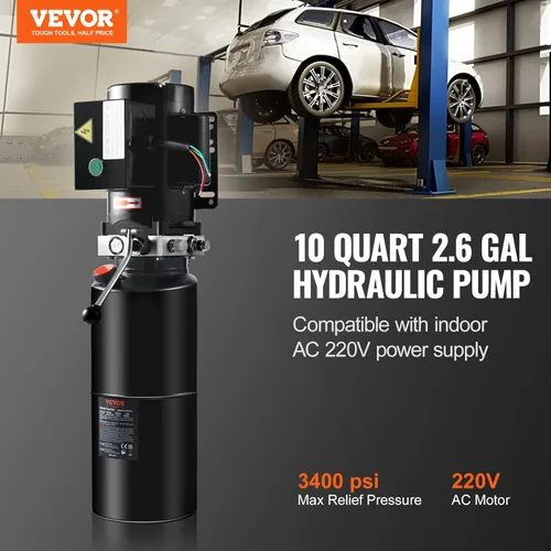 Miniatura 2 de VEVOR Unidad de potencia hidráulica 220V de 10 cuartos para elevador de auto 3HP Bomba hidráulica Bomba de potencia hidráulica monofásica con tanque
