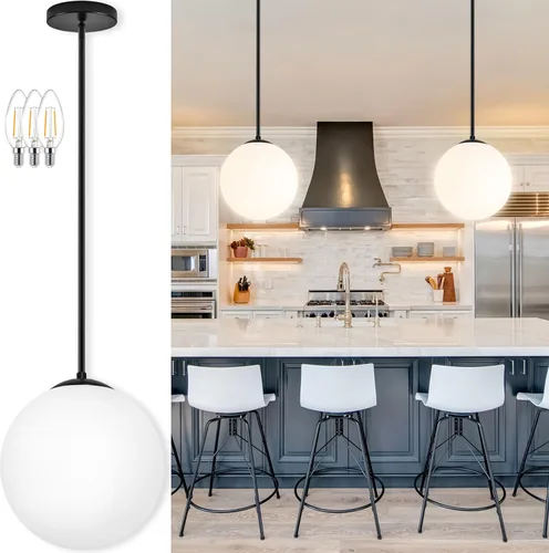 Miniatura 20 de Bagood Lámpara Colgante de Globo de 6" Dorada Lámpara Colgante de Mediados de Siglo Luces Colgantes de Globo para Isla de Cocina Acabado en Latón