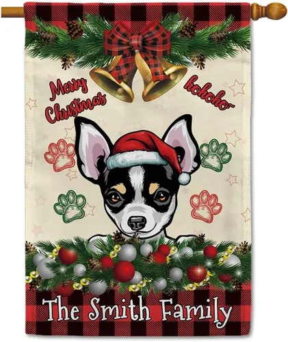 Miniatura 20 de Bandera de jardín de Navidad de 12.5 x 18 pulgadas, anillo de bola de Navidad para perro chihuahua, campana, corona, bandera de búfalo rojo, a