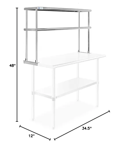 Miniatura 2 de GRIDMANN NSF Estante comercial de acero inoxidable de 2 niveles con sobre-estante doble de 48 pulgadas x 12 pulgadas para mesa de preparación