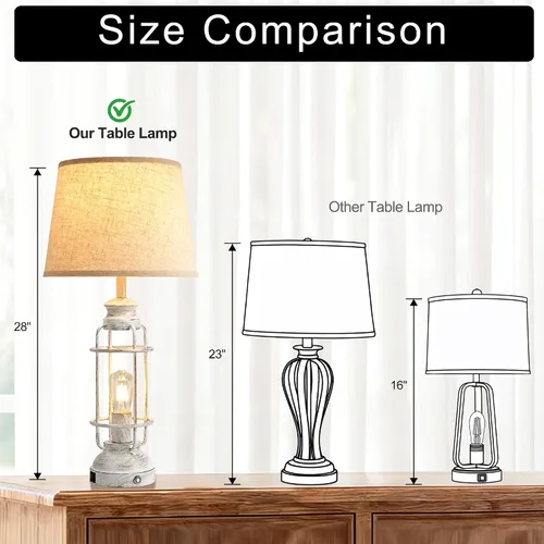 Miniatura 3 de Juego de 2 lámparas de mesa de 28" para sala de estar, lámparas táctiles regulables de 3 vías con puertos USB A+C, lámparas de mesa estilo granja