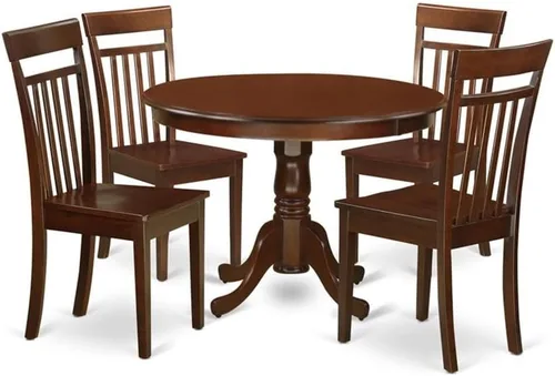 Miniatura 8 de East West Furniture HLCA5-CAP-C - Juego de comedor de 5 piezas para 4 personas, incluye una mesa de comedor redonda con pedestal y 4 sillas
