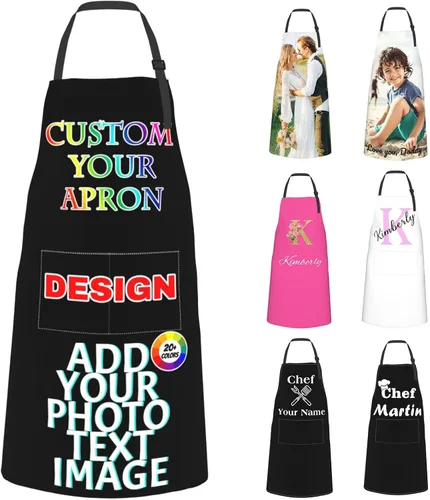 Delantal de chef personalizado para mujeres y hombres con bolsillos, delantal de cocina con foto personalizada, Foto