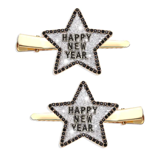 Miniatura 6 de Pinzas para el cabello con purpurina dorada y plateada para mujer, con diamantes de imitación, para fiestas, regalos (Año Nuevo 1, dorado)