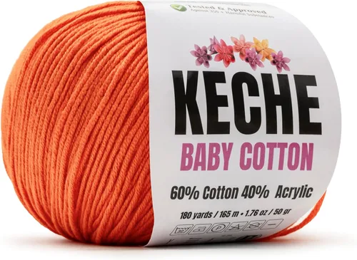 Miniatura 12 de Keche Hilo de algodón, 60% algodón, 40% hilo acrílico, hilo de algodón suave para crochet y tejer, hilo amigurumi, 1 madeja/bola, 1.76 onzas (50g)