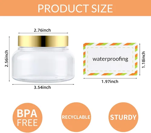 Miniatura 2 de Paquete de 24 recipientes de plástico de 8 onzas con tapas y etiqueta impermeable sin BPA - Recipientes de cosméticos transparentes rellenables