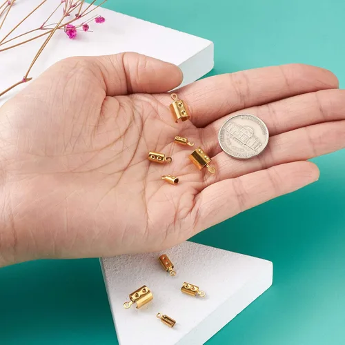 Miniatura 5 de Mega Pet 60 piezas de acero inoxidable plegables sobre los extremos del cable de engarzado dorado plegable de cuero puntas de cierre de cierre