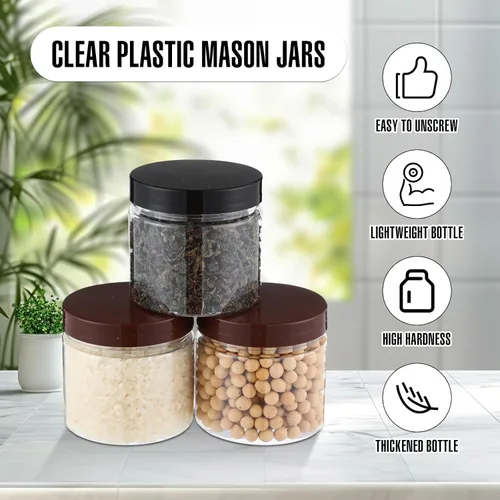 Miniatura 5 de Mifoci 50 tarros de plástico transparente de 5.4 onzas, tarros de boca ancha para almacenamiento de alimentos para cocina, alimentos secos